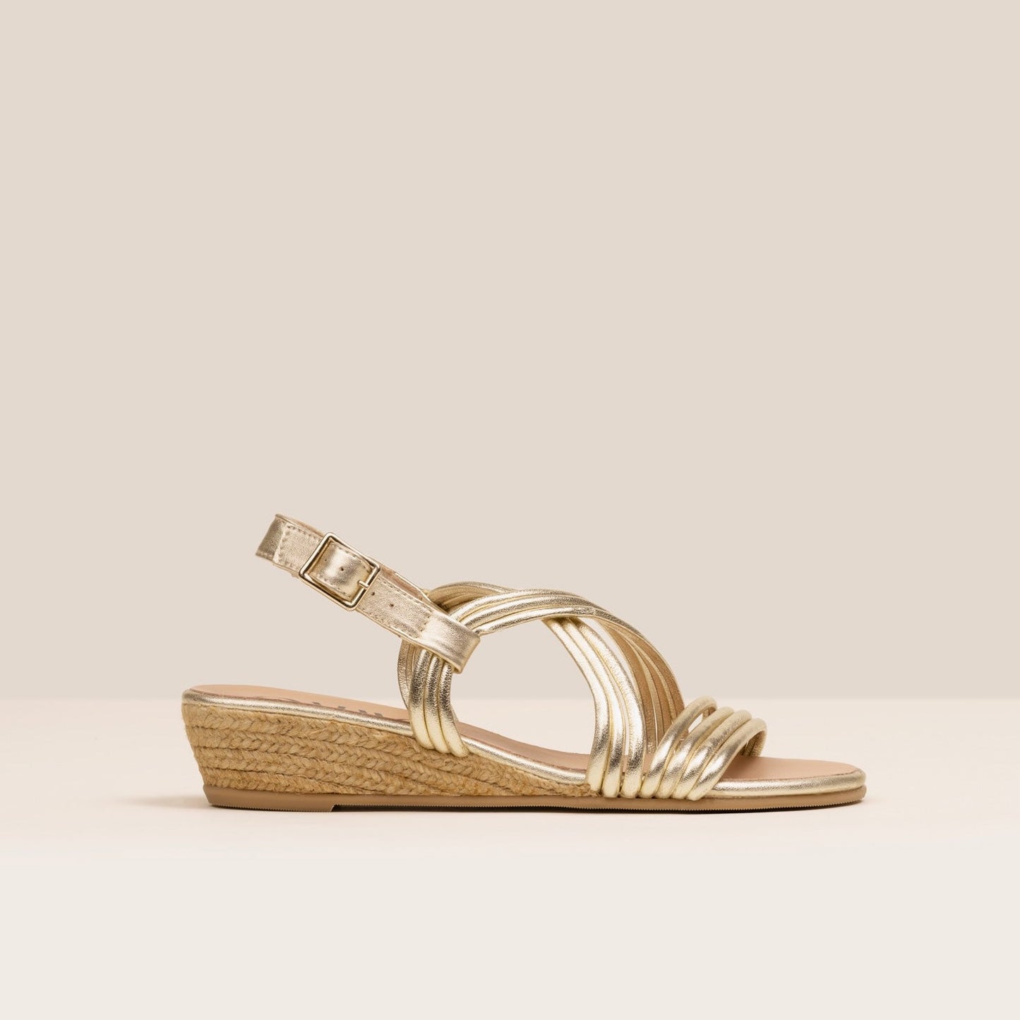 Gold leather flat sandal espadrilles