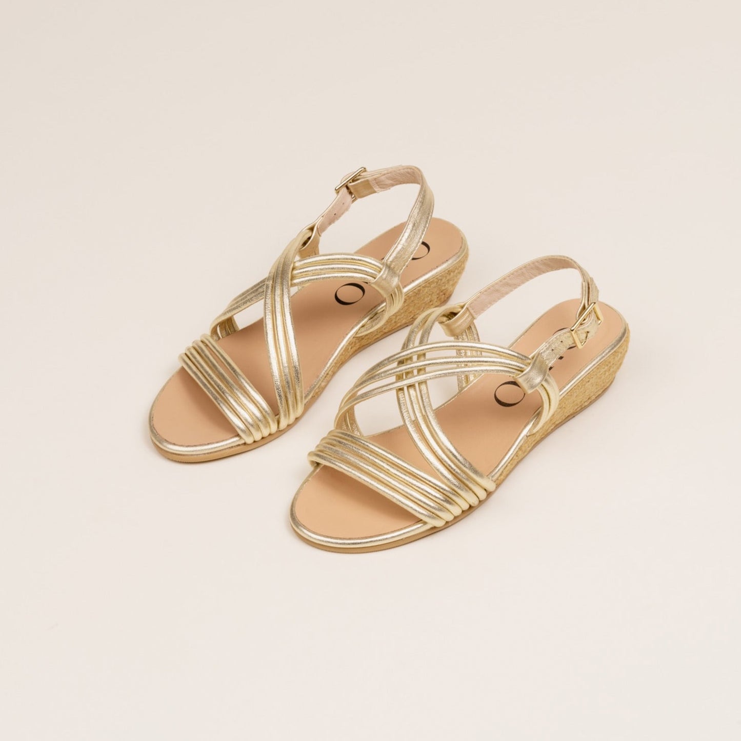 Gold leather flat sandal espadrilles