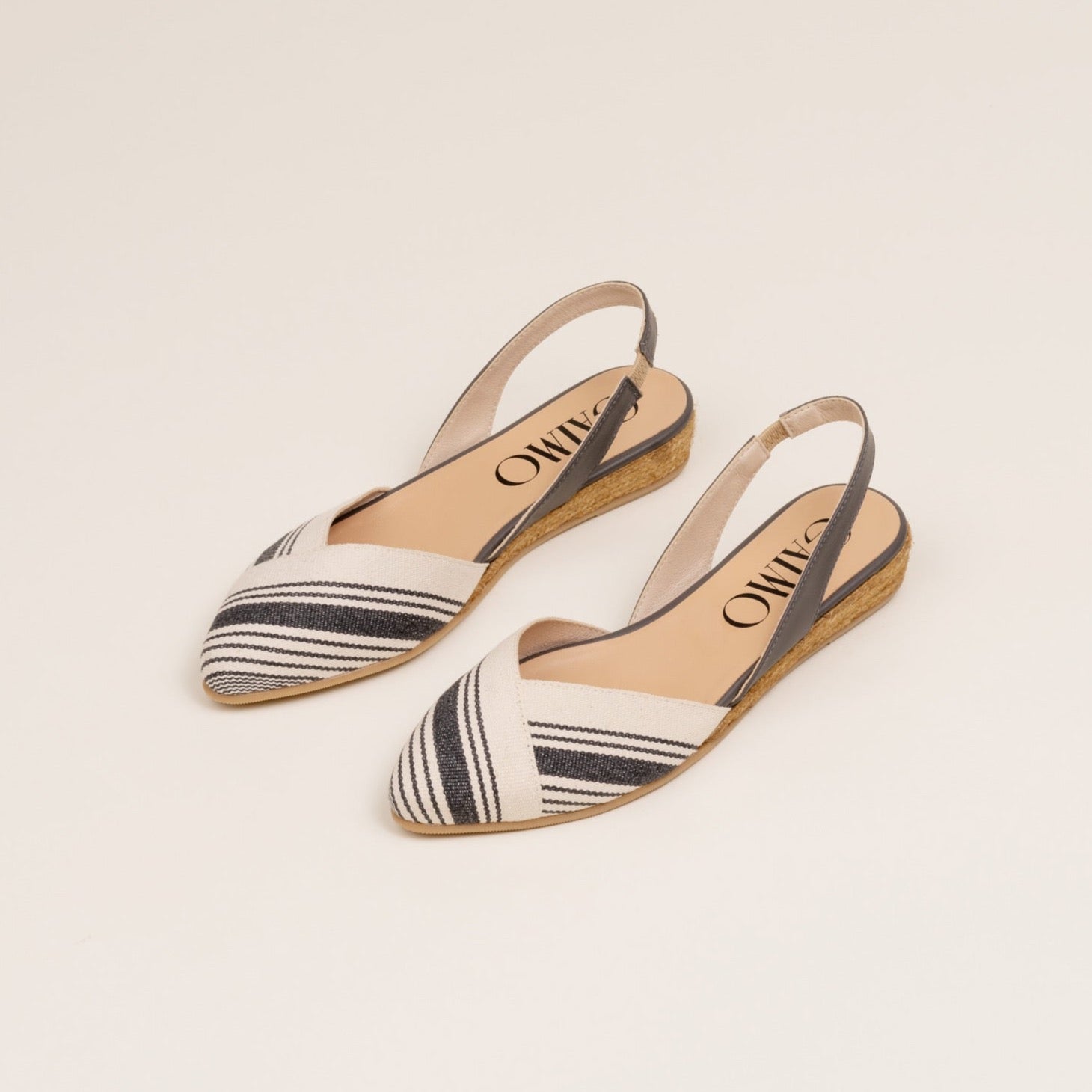 Sandals handmade espadrilles in jute, canvas and leather in grey and off white colour