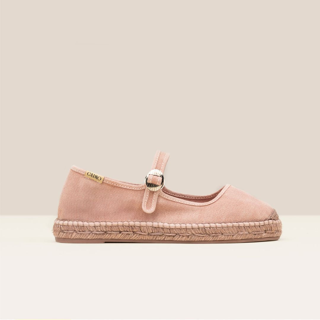 Tabita Rosa flat cotton espadrilles with ballet-inspired strap and side buckle – handcrafted in Spain by Gaimo.