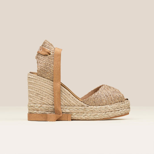 Andy Bronze metallic raffia wedge espadrilles with ribbon ankle ties – handcrafted in Spain by Gaimo