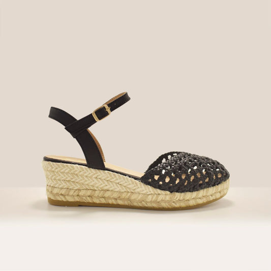 Cervane Black low-wedge leather espadrilles (Gaimo Copita Vane) with braided napa leather upper – handcrafted in Spain
