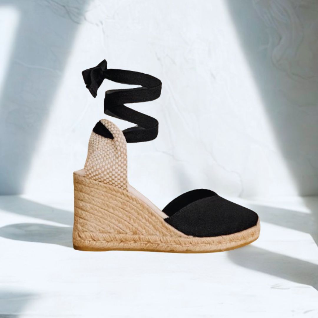 Diane cotton wedge espadrilles with ribbon ankle ties – handcrafted in Spain by Gaimo