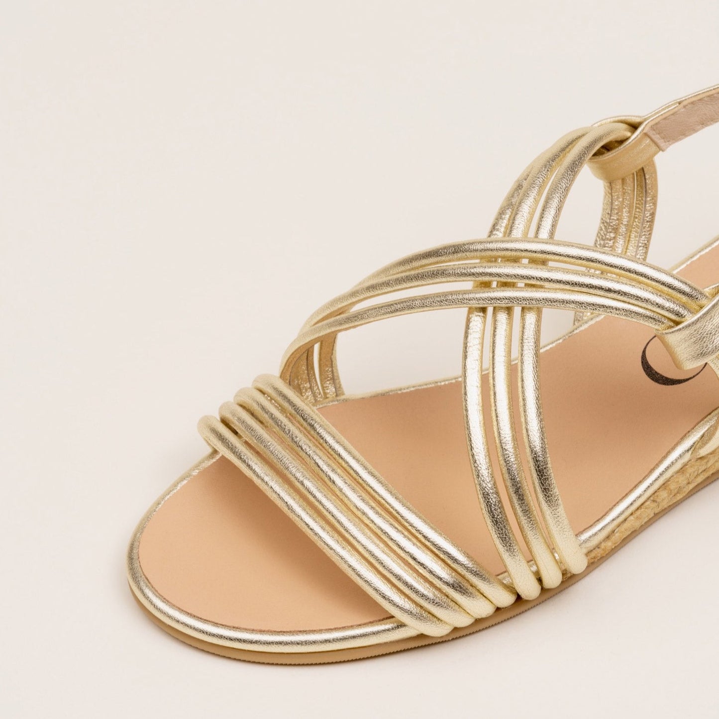 Gold leather flat sandal espadrilles