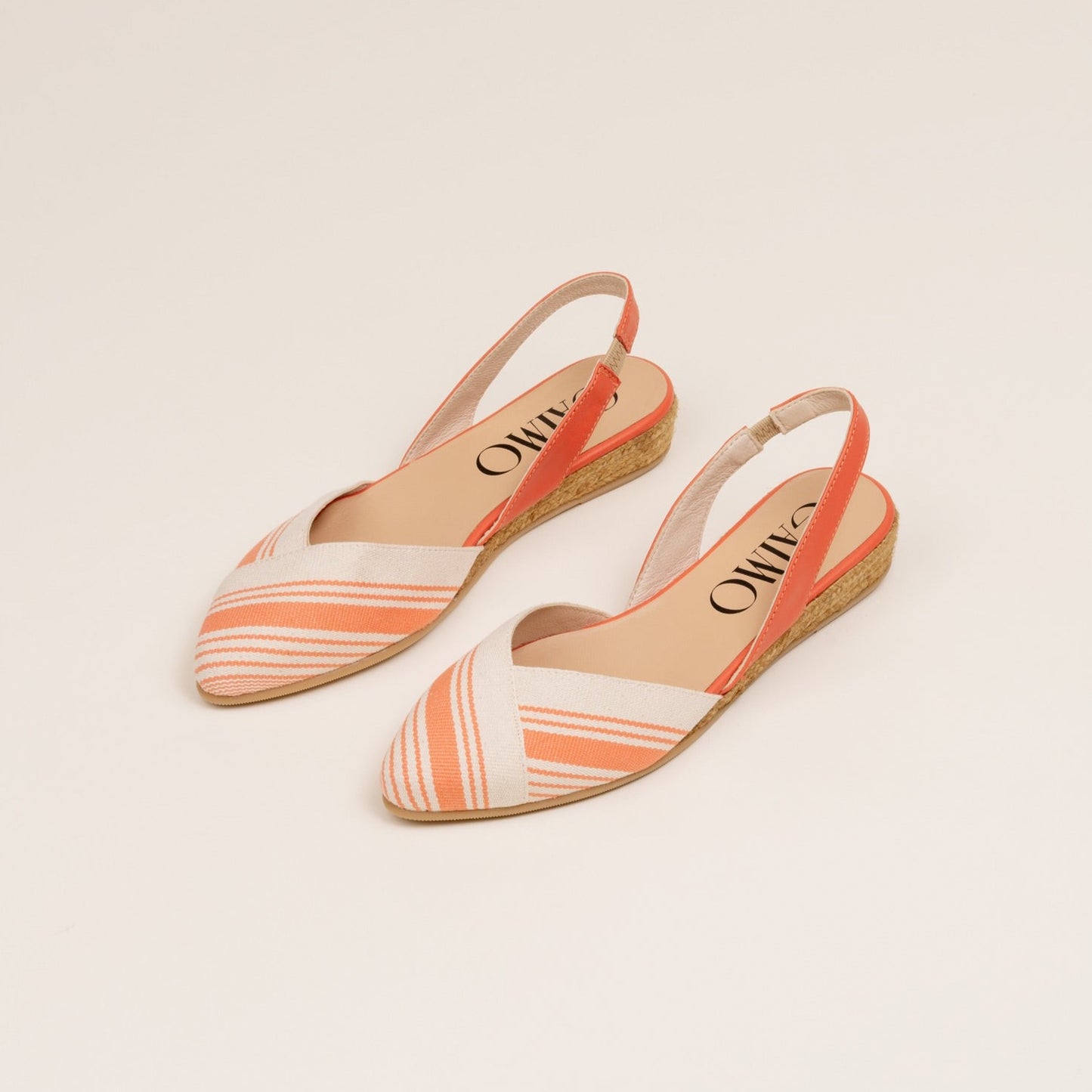 Sandals handmade espadrilles in jute, canvas and leather in coral and off white colour