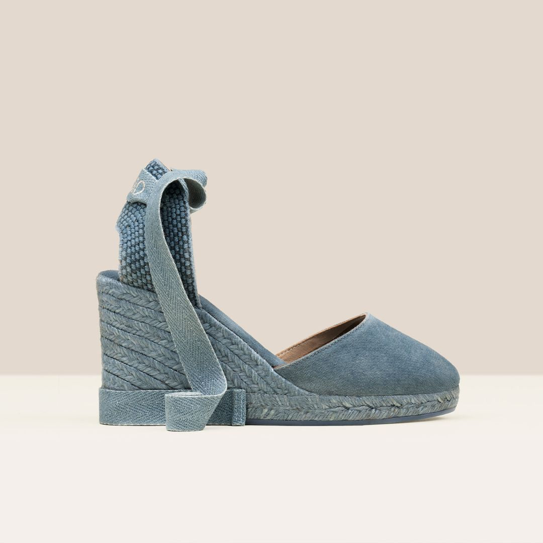 Colin colour-block wedge espadrilles with ribbon ankle ties – handcrafted cotton espadrilles by Gaimo