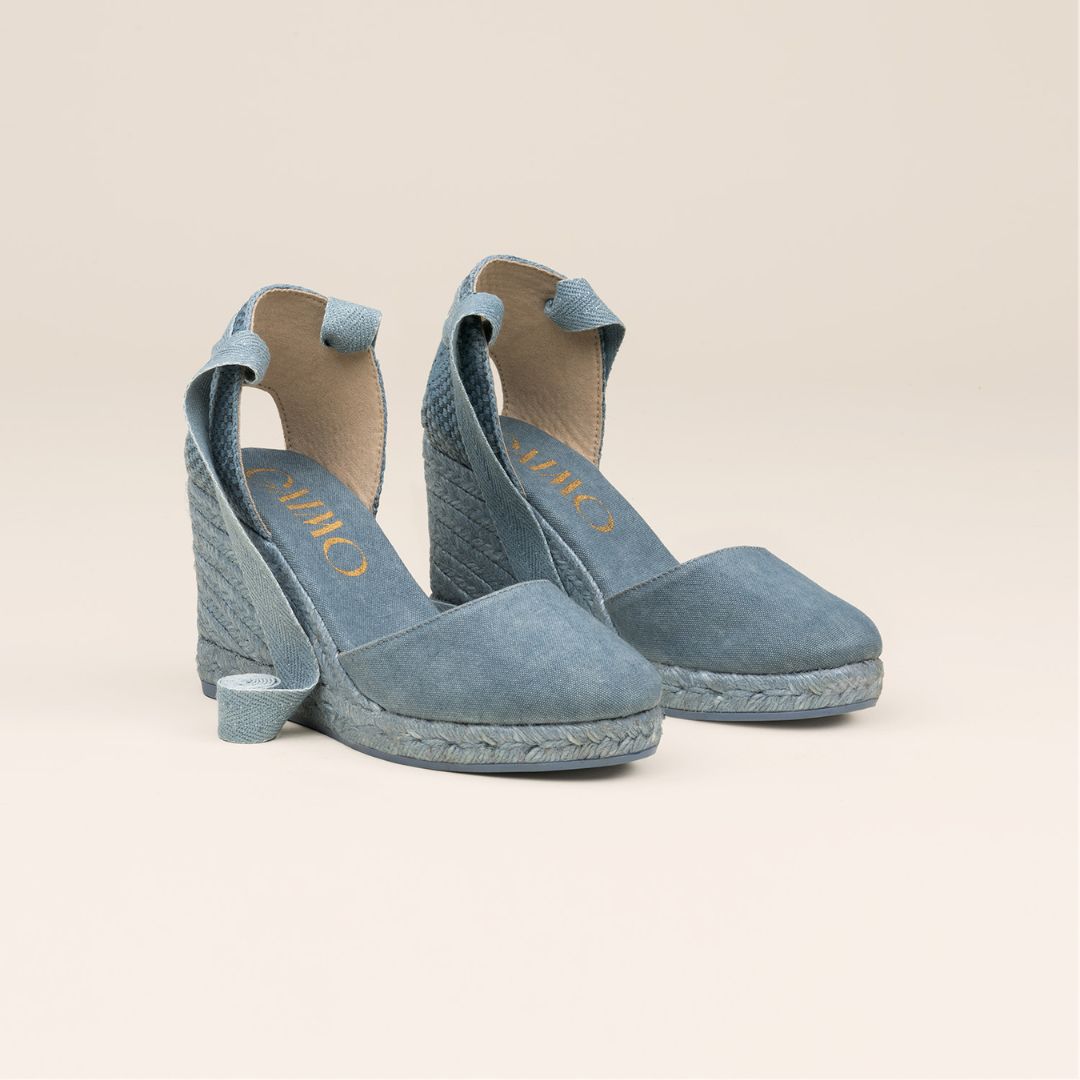 Colin colour-block wedge espadrilles with ribbon ankle ties – handcrafted cotton espadrilles by Gaimo