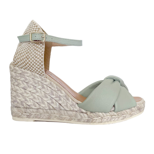 espadrilles wedges with the smoothest leather in light green and anklet buckle