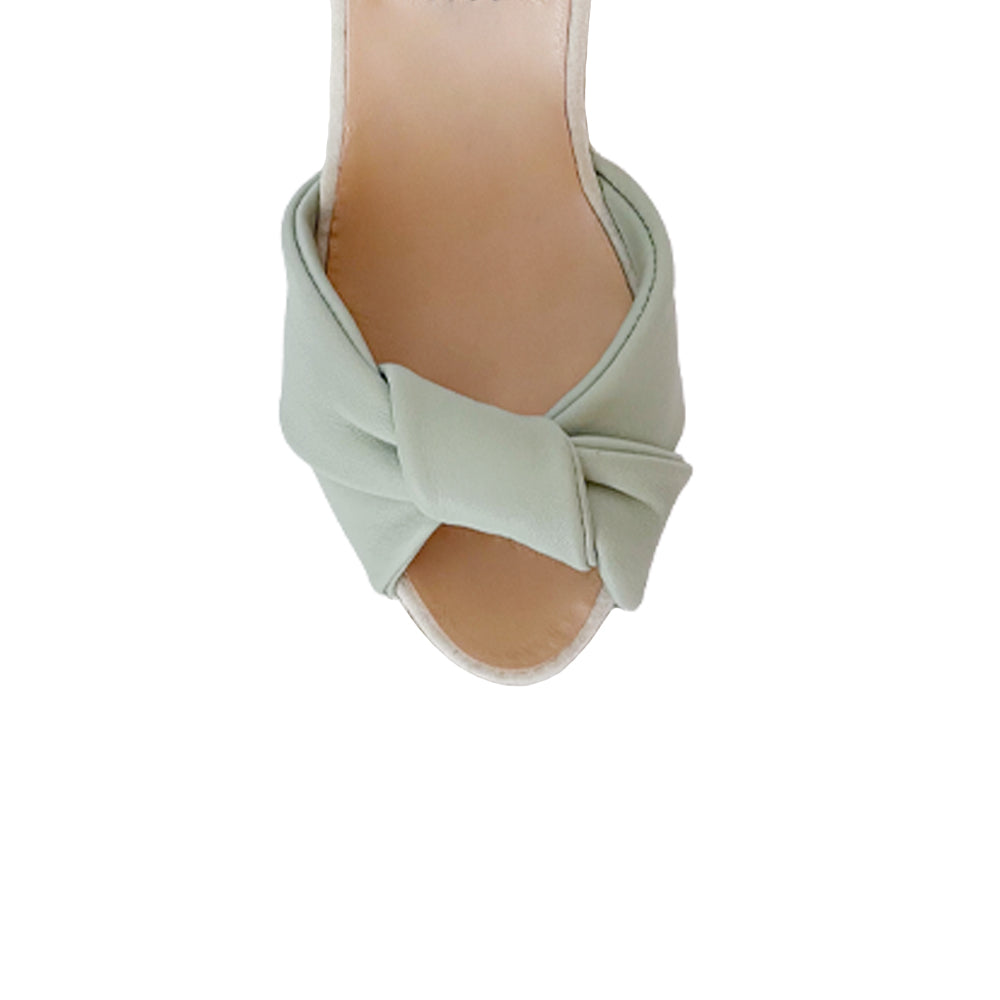 wedges sandals handmade with the smoothest leather in light green and anklet buckle in light green colour