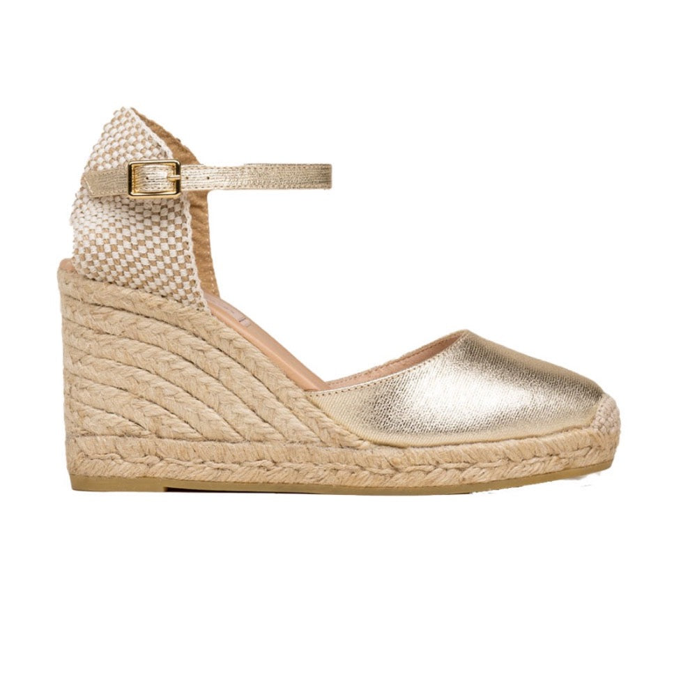 gold espadrilles wedges in texturised napa leather